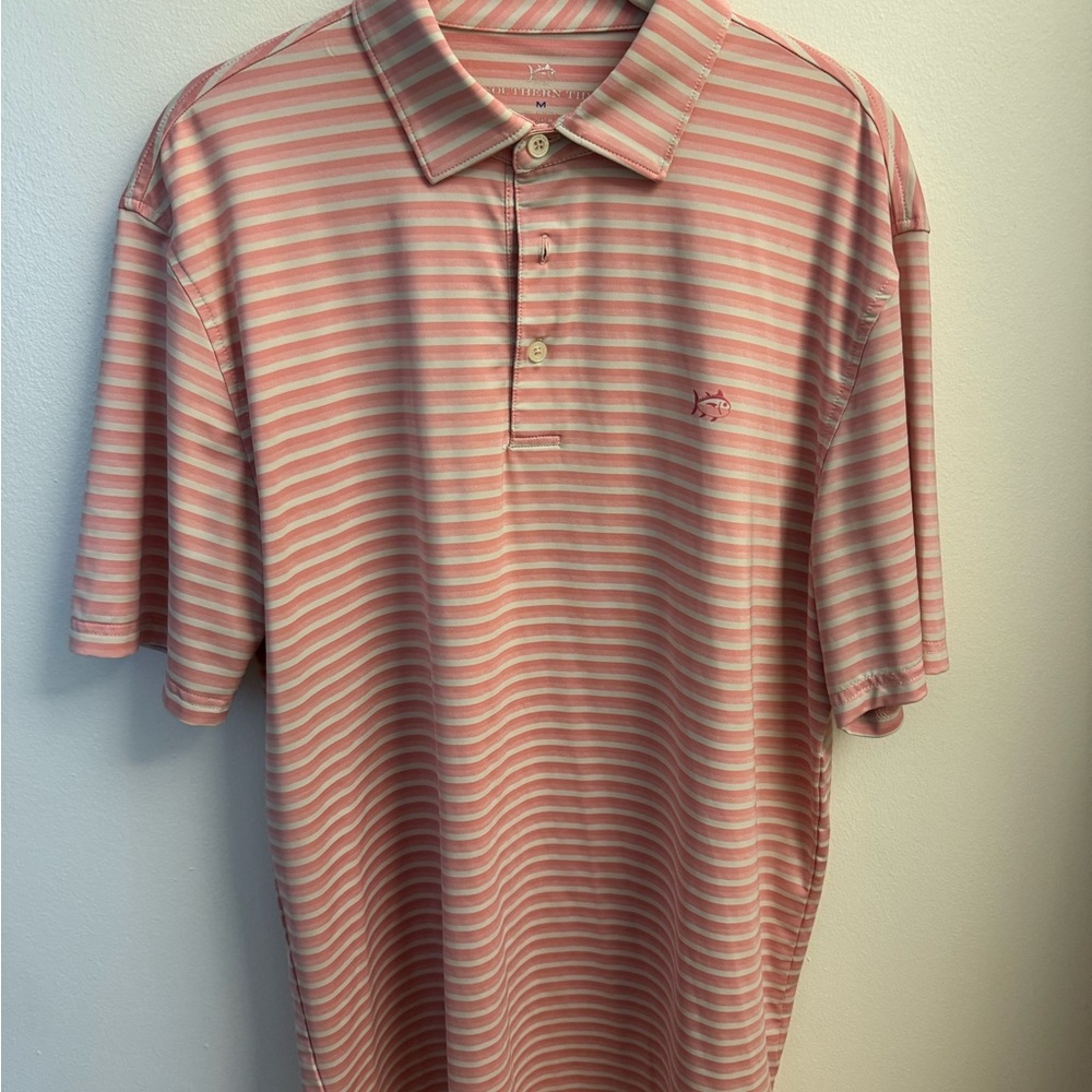 Southern Tide Pink and White Striped Polo Shirt